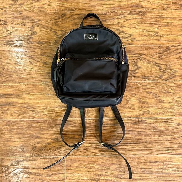 kate spade Handbags - Kate Spade New York Black Nylon Mini Backpack Gold Hardware Zip Closure